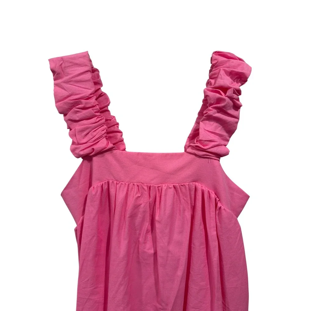 Zara Dress Pink Poplin Ruched Strap Tiered Mini Sun Dress 2674/618/630